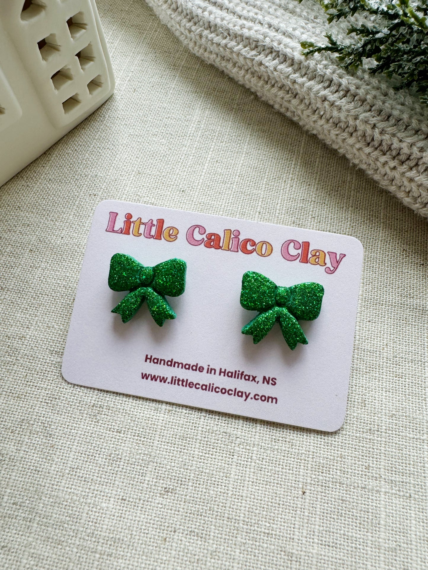 Glitter Holiday Bow Studs