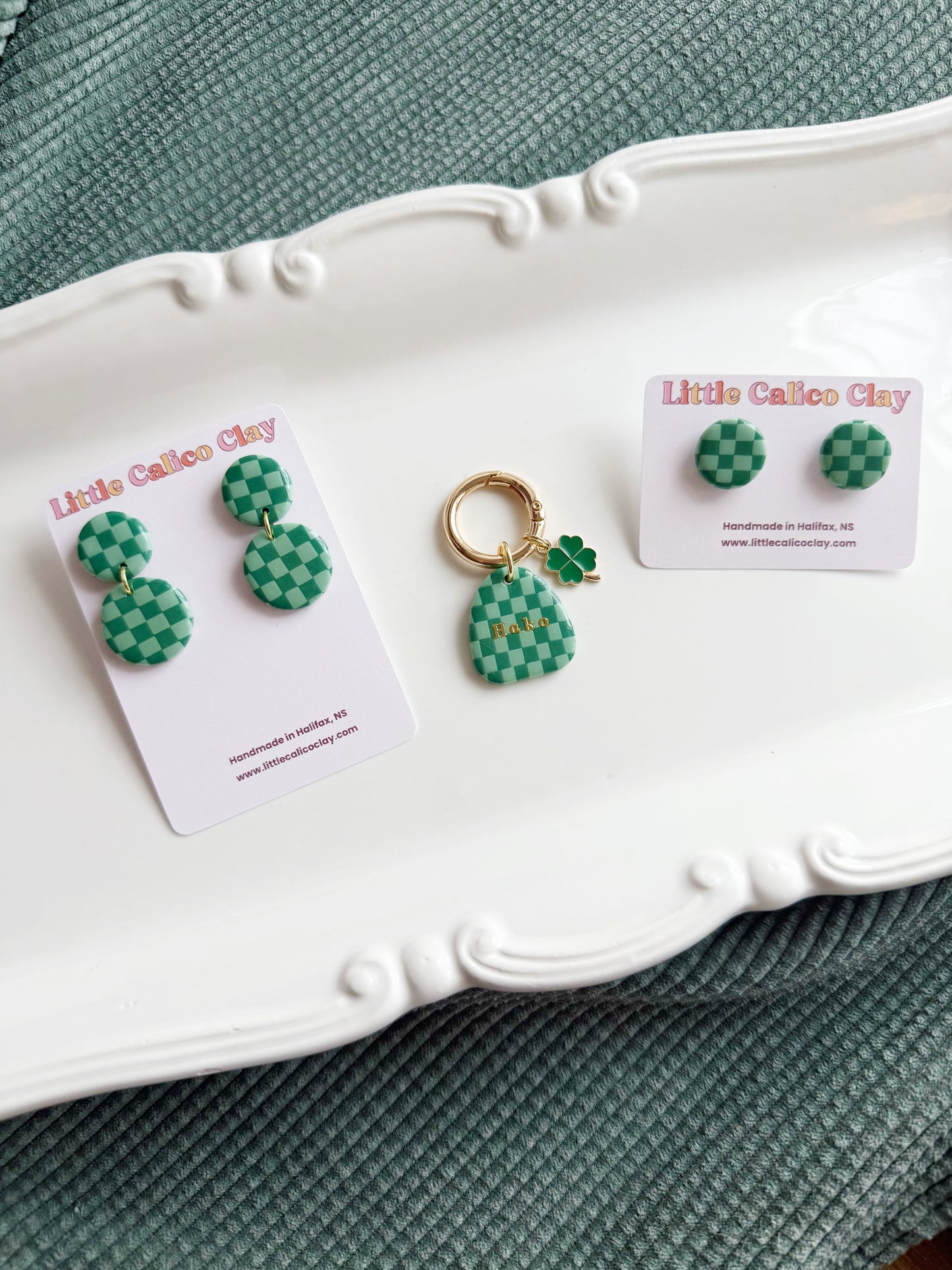 Checkered Green Circle Studs