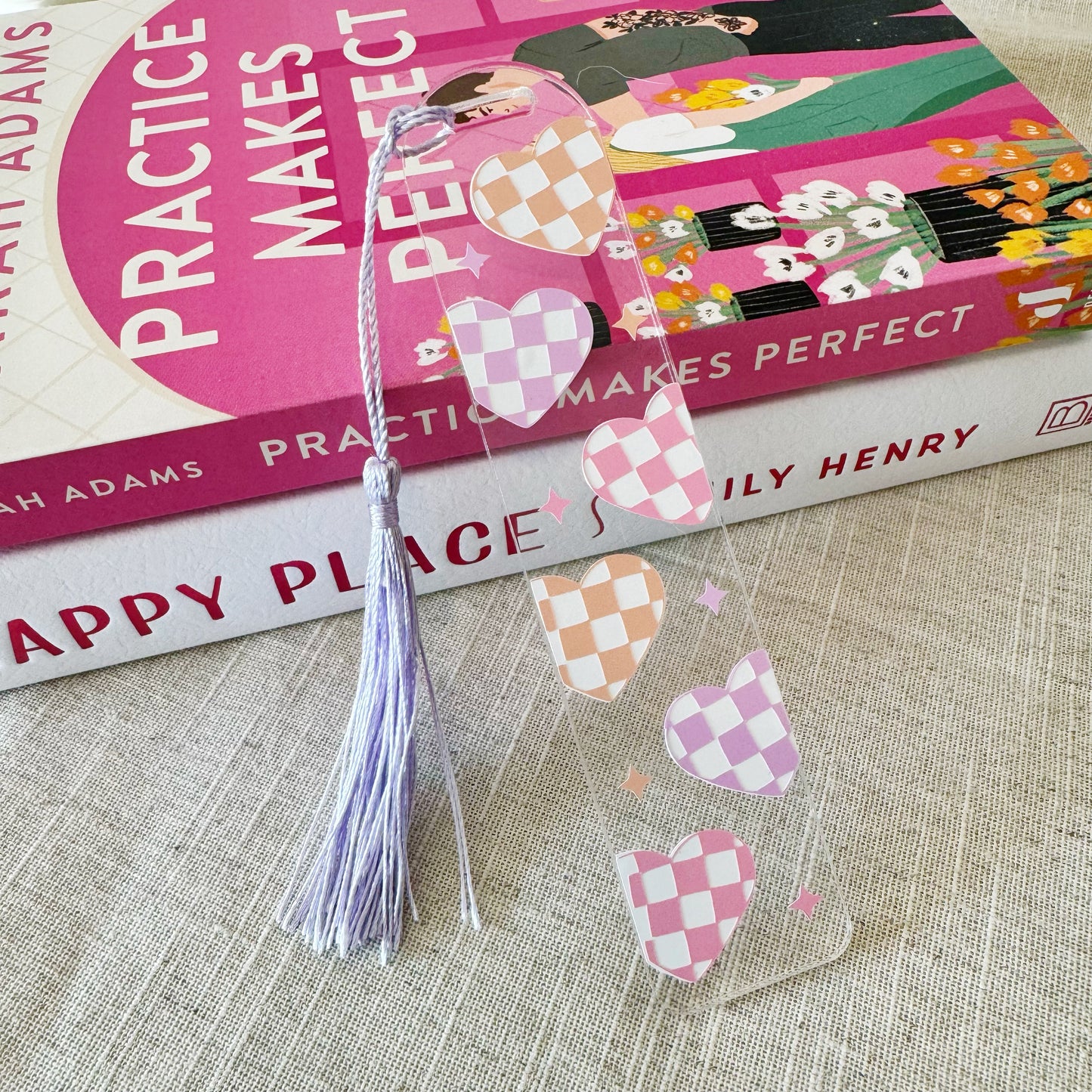 Checkered Hearts Acrylic Bookmark