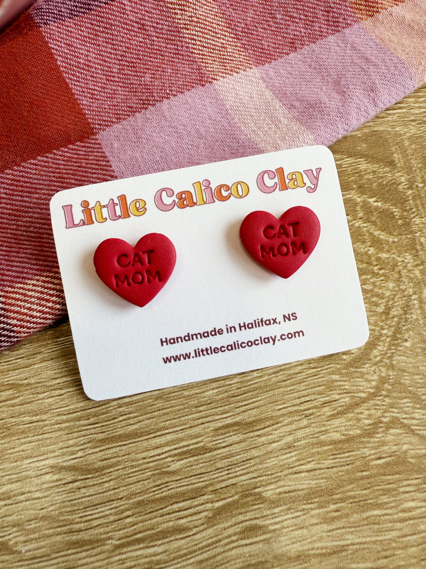 Cat Mom Heart Studs