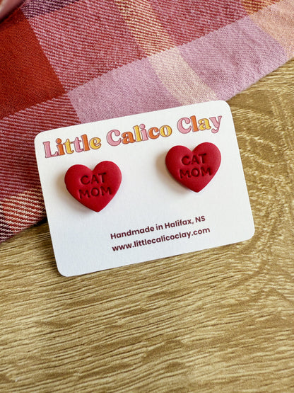 Cat Mom Heart Studs