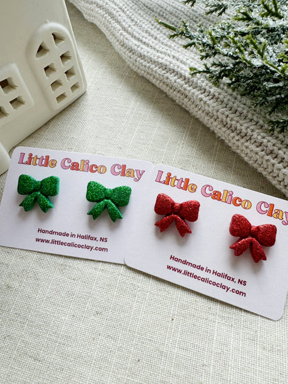 Glitter Holiday Bow Studs