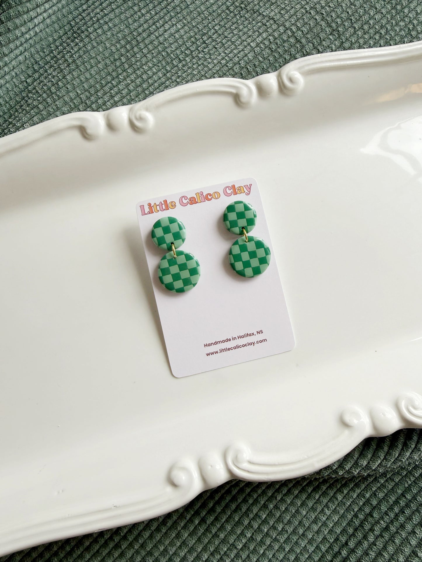 Green Checkered Circle Dangles