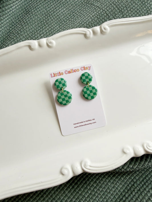 Green Checkered Circle Dangles
