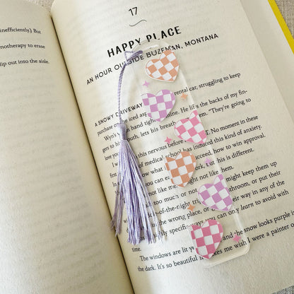 Checkered Hearts Acrylic Bookmark