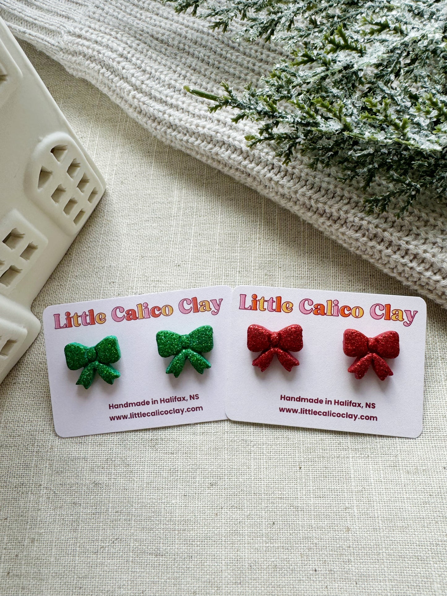 Glitter Holiday Bow Studs