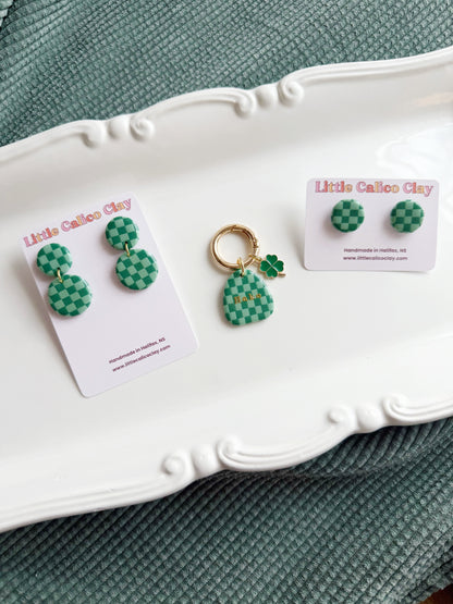 Green Checkered Circle Dangles