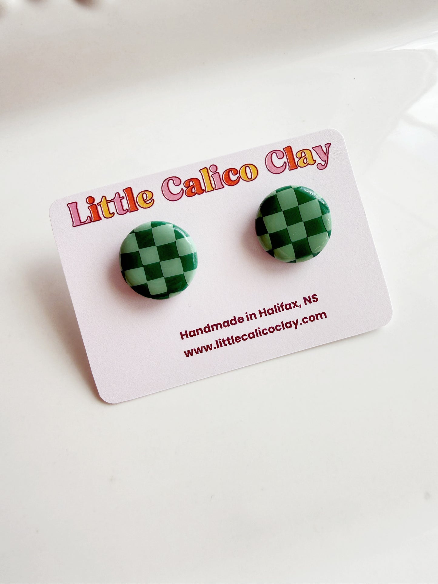 Checkered Green Circle Studs