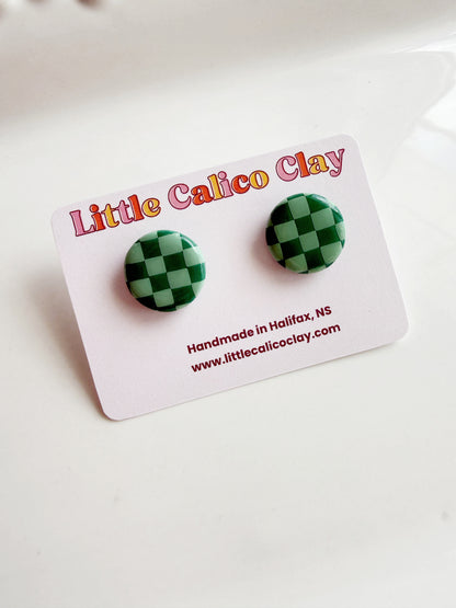 Checkered Green Circle Studs