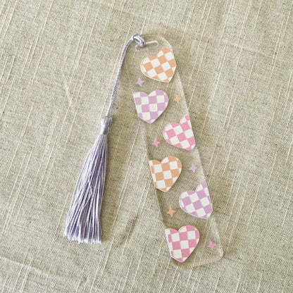 Checkered Hearts Acrylic Bookmark