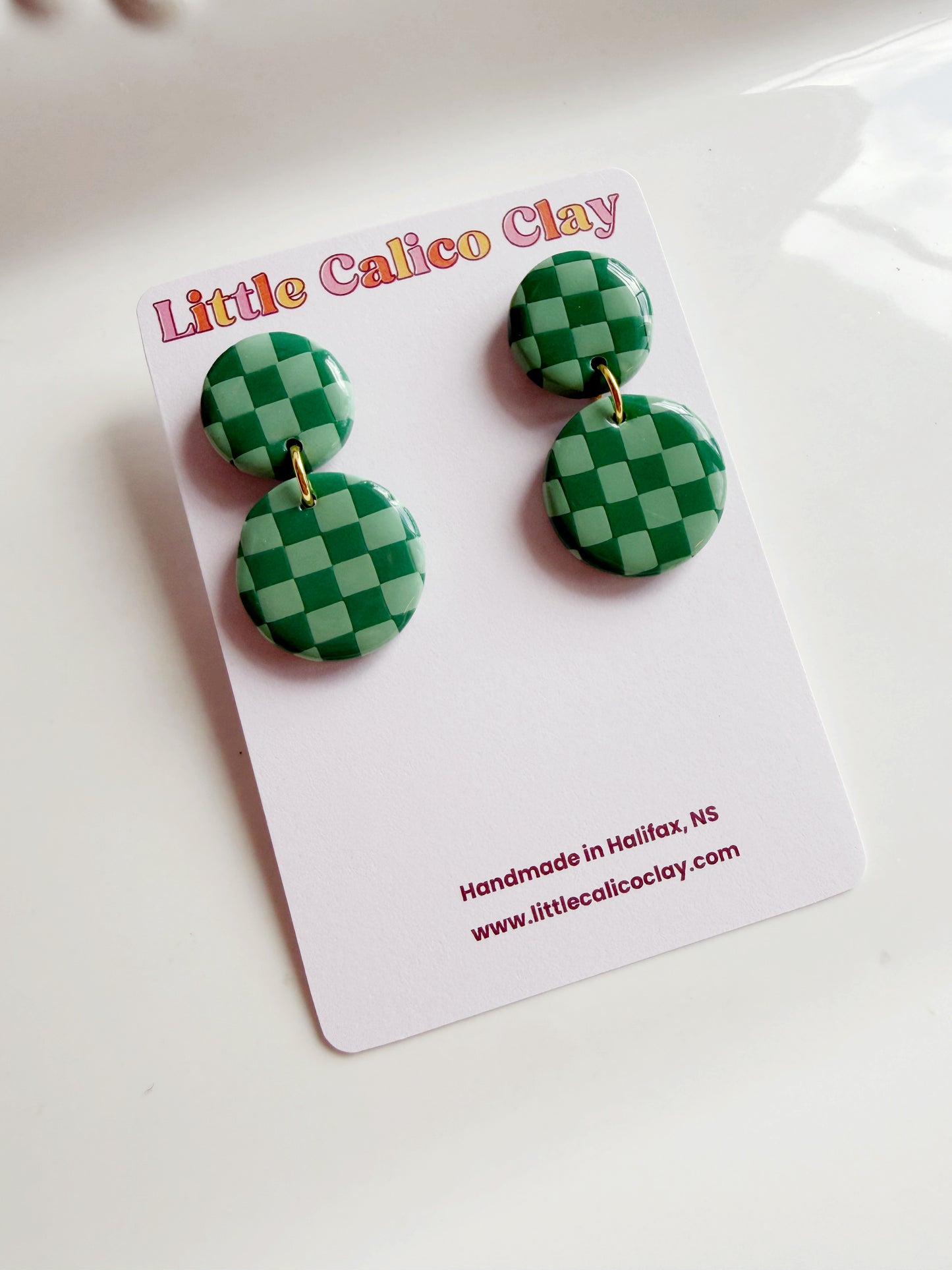 Green Checkered Circle Dangles