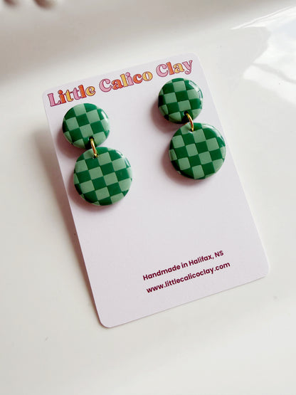 Green Checkered Circle Dangles