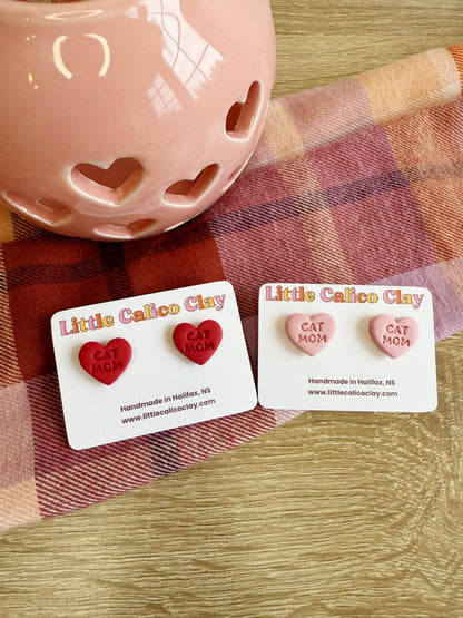 Cat Mom Heart Studs