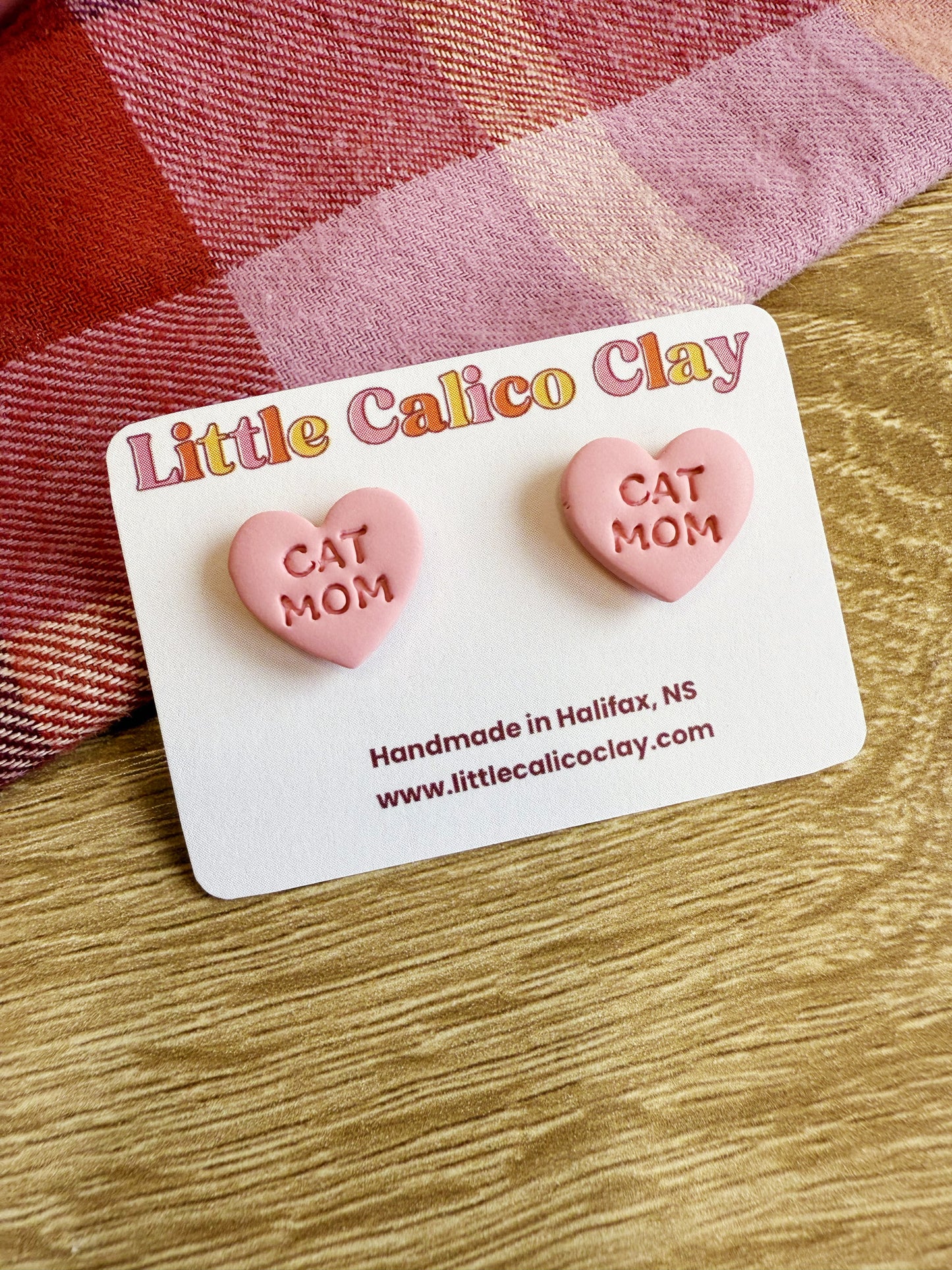 Cat Mom Heart Studs