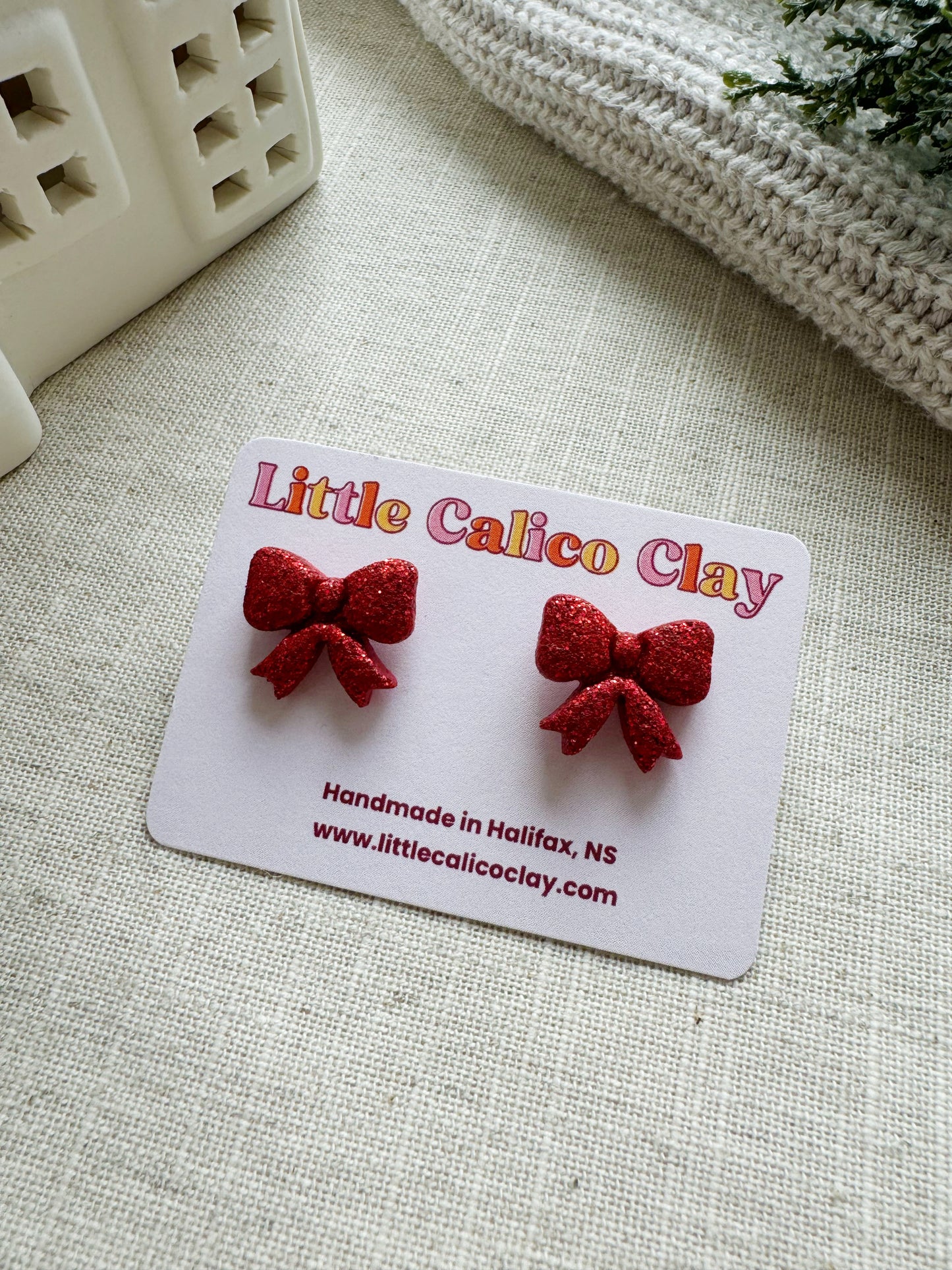 Glitter Holiday Bow Studs