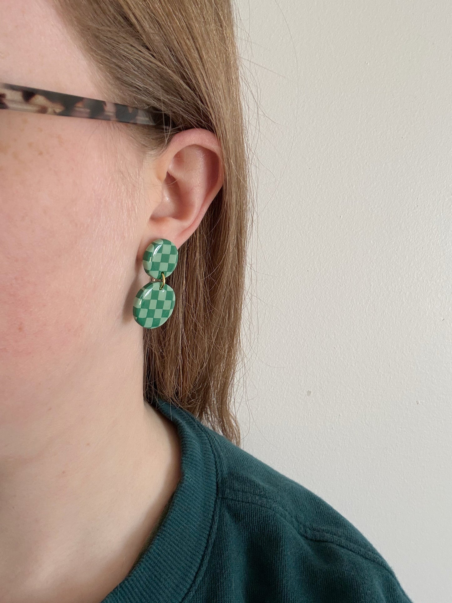 Green Checkered Circle Dangles