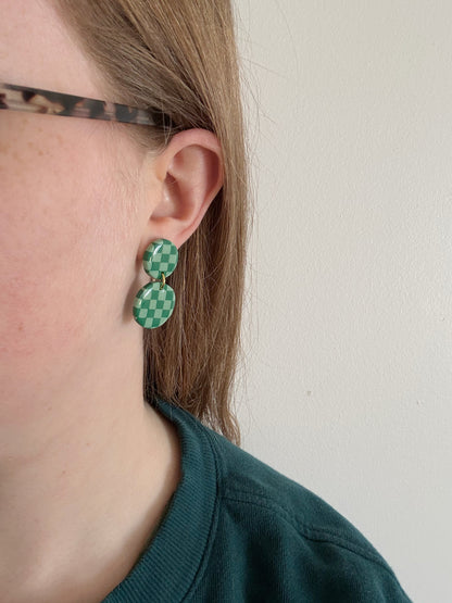 Green Checkered Circle Dangles